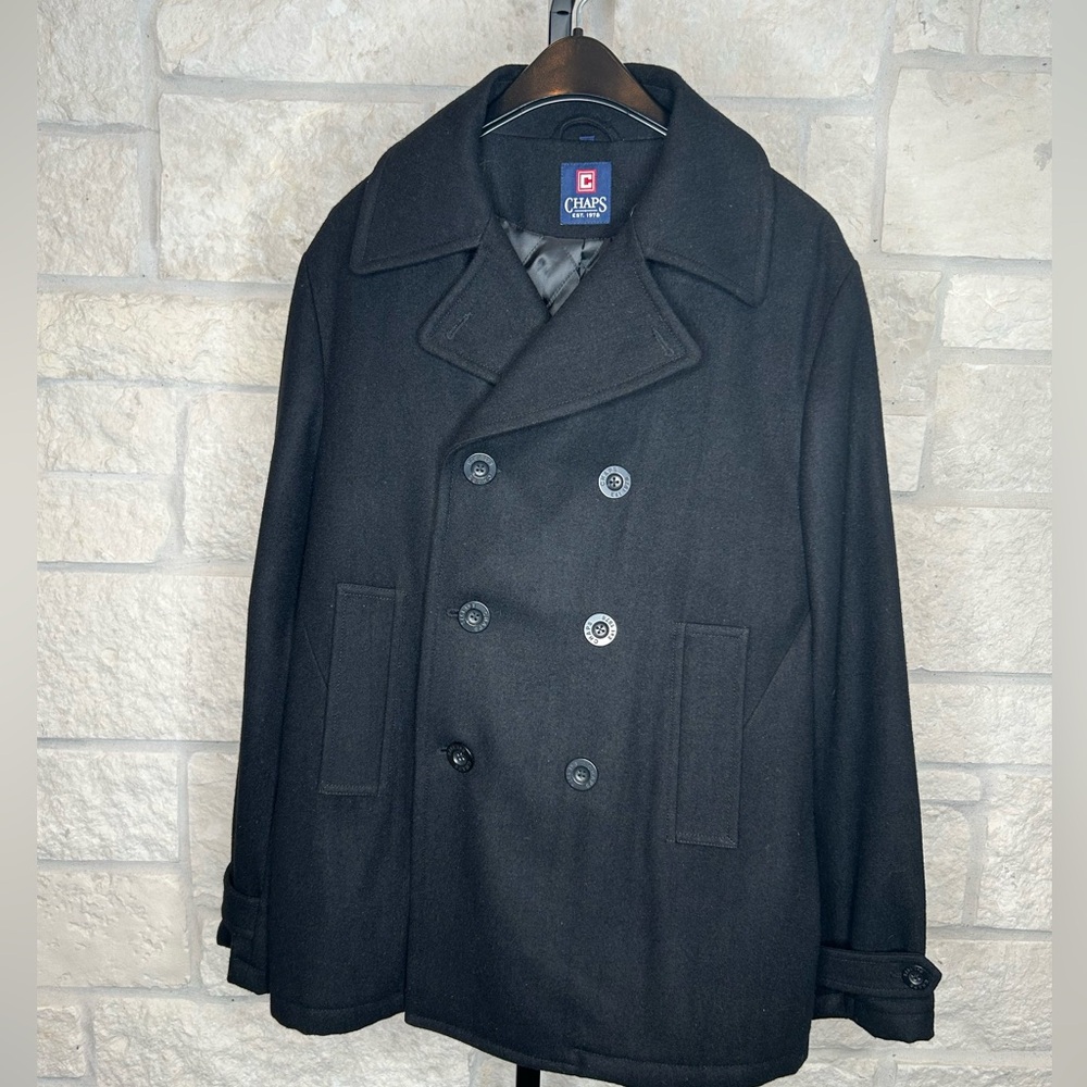 Chaps Men’s Vintage 1978 Classic Wool Pea Coat Size Medium Navy Academia